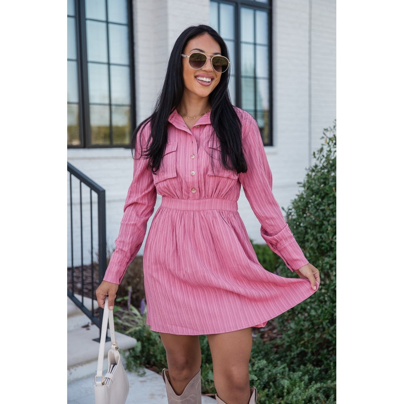 All The Way Up Rose Button Detail Mini Dress  FINAL SALE