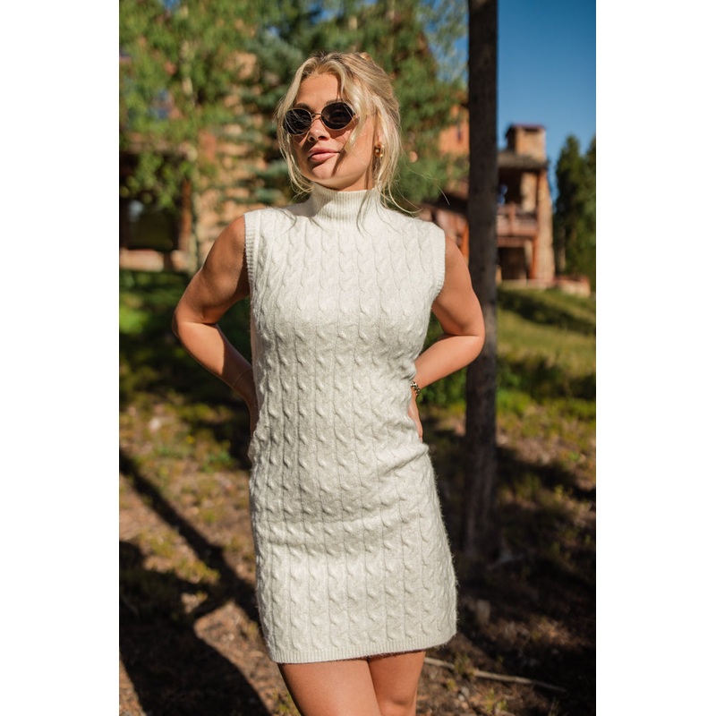 All Your Love Ivory Turtleneck Cable Knit Sweater Dress FINAL SALE