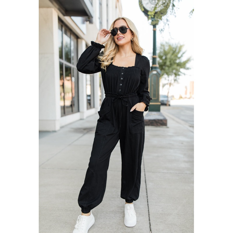 Bop Around Black Jogger Style Jumpsuit FINAL SALE
