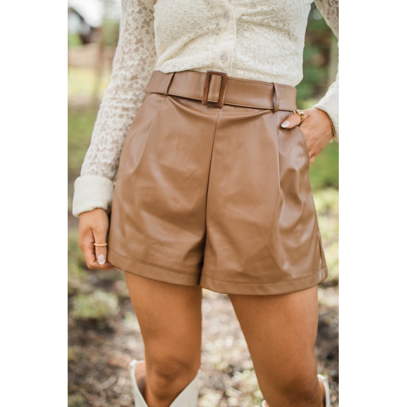 Caramel Kisses Brown Faux Leather Shorts FINAL SALE