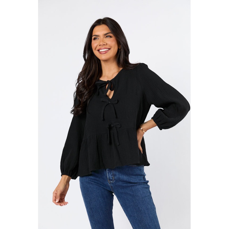 Close To Me Black Bow Detail Blouse FINAL SALE