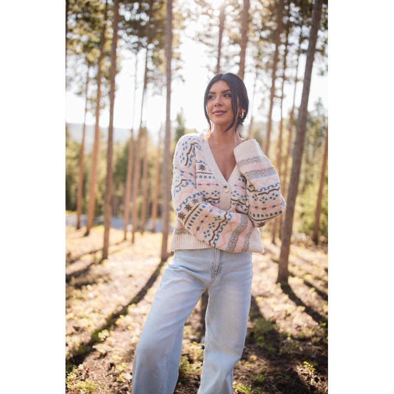 Fair and Square Beige Multi Fair Isle Cardigan FINAL SALE