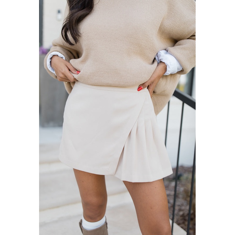 Follow The Tempo Champagne Pleated Side Skort FINAL SALE