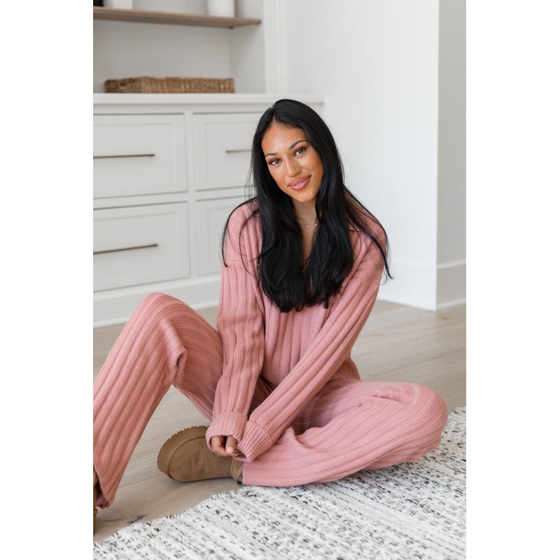 For The Long Haul Mauve Collared V-Neck Sweater FINAL SALE