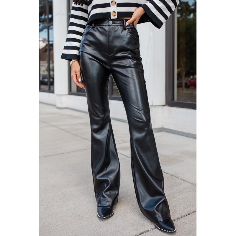 Forevermore Black Faux Leather Flare Pants FINAL SALE