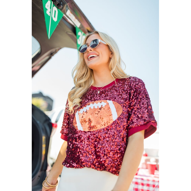 Go Long Burgundy Sequin Football Top FINAL SALE