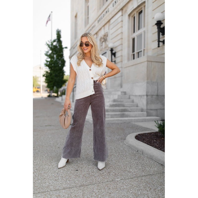 Got My Closure Brown Acid Wash Corduroy Wide Leg Pants FINAL SALE