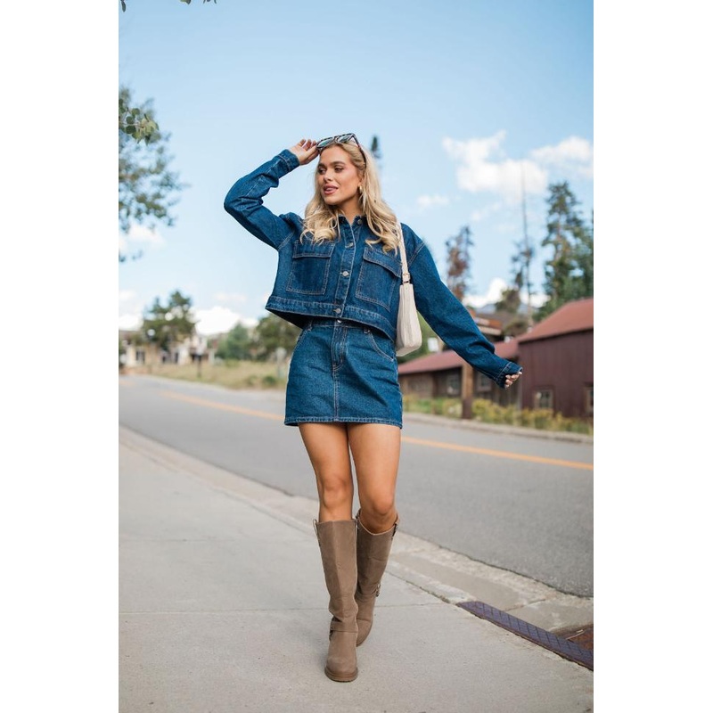 Grand Things Dark Wash Crop Denim Jacket FINAL SALE