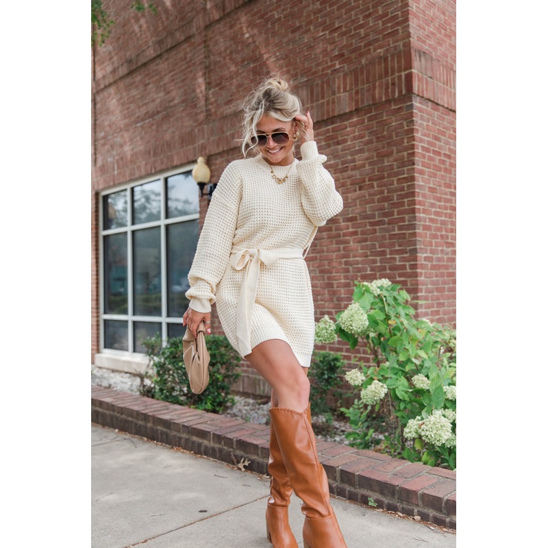 Keep On Wondering Ivory Knit Dress FINAL SALE