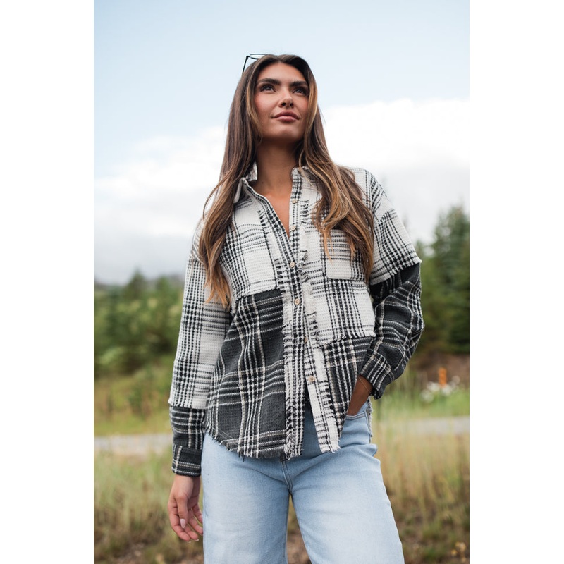 Keep Your Secrets Ivory Mixed Plaid Shacket FINAL SALE