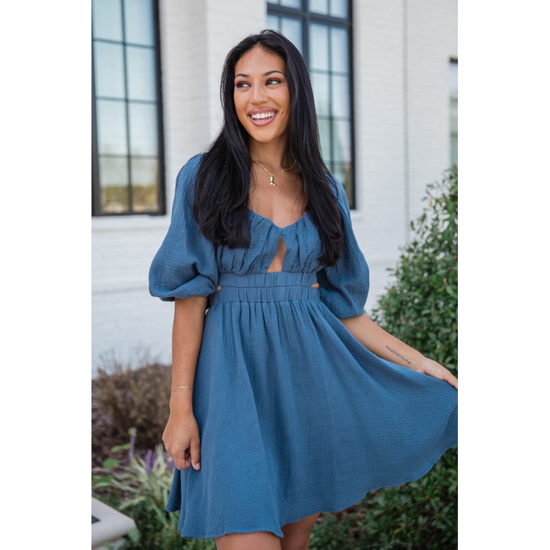 Key To My Heart Navy Keyhole Detail Mini Dress FINAL SALE
