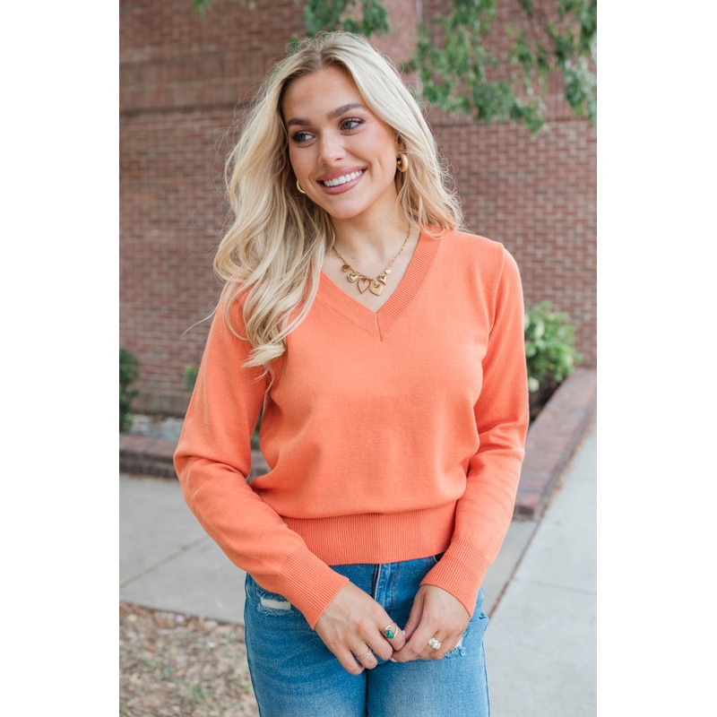 Let’s Be Honest Rust V-Neck Sweater FINAL SALE