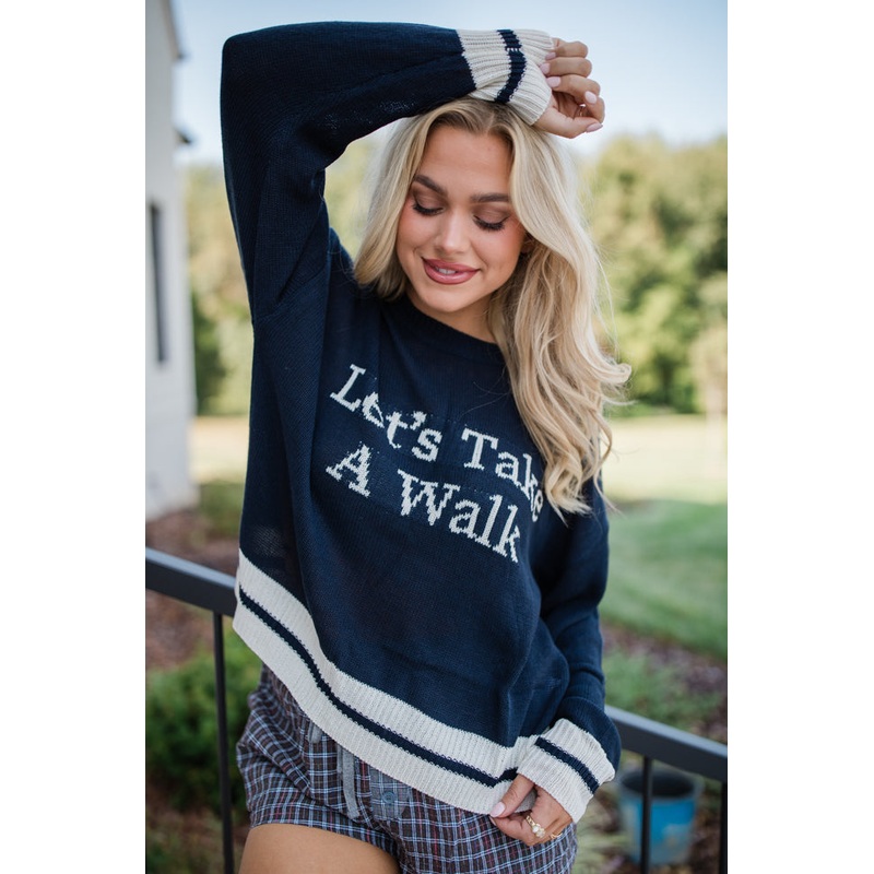 Let’s Go For A Walk Navy Sweater FINAL SALE