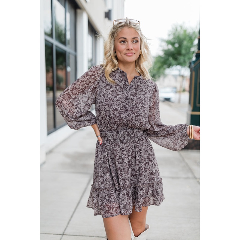 Love You True Brown Floral Print Collared Dress FINAL SALE