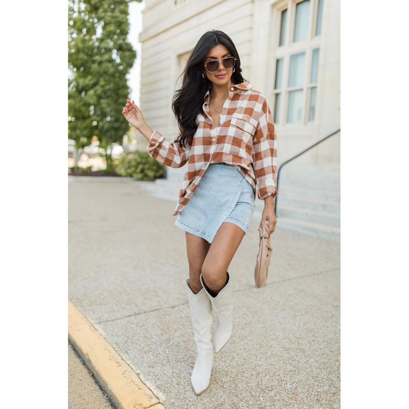 Made Me Realize Tan Plaid Button Front Shirt FINAL SALE