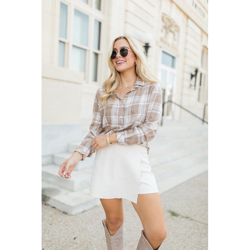 Paid My Dues Tan Lightweight Plaid Shirt FINAL SALE