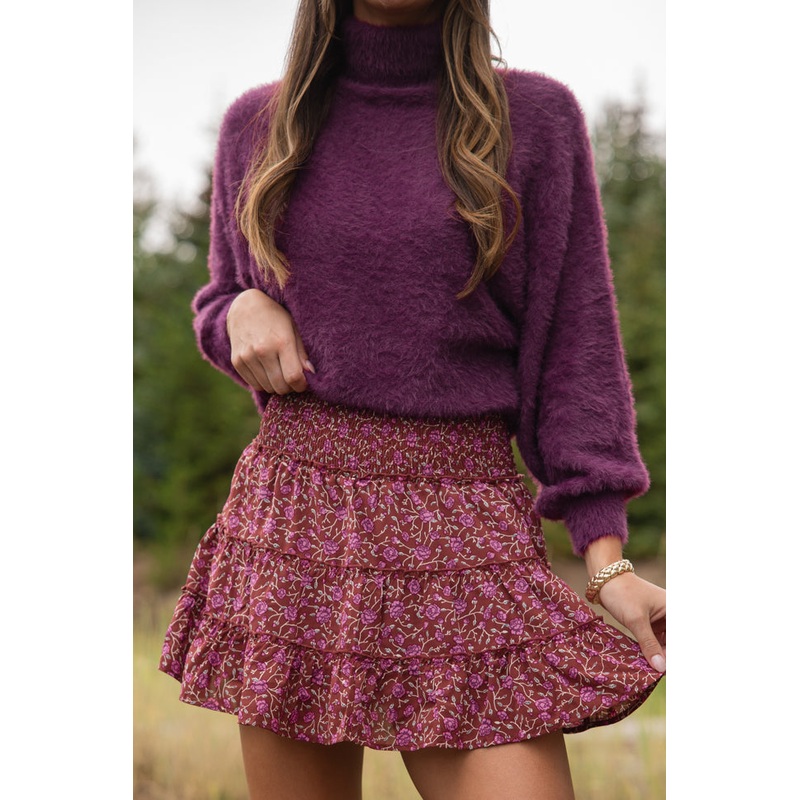 Through The Garden Berry Floral Mini Skort FINAL SALE