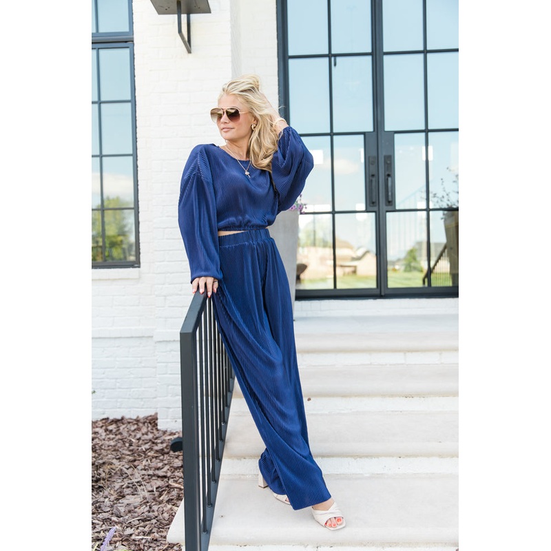 Tied With Invisible String Navy Plisse Two Piece Set FINAL SALE