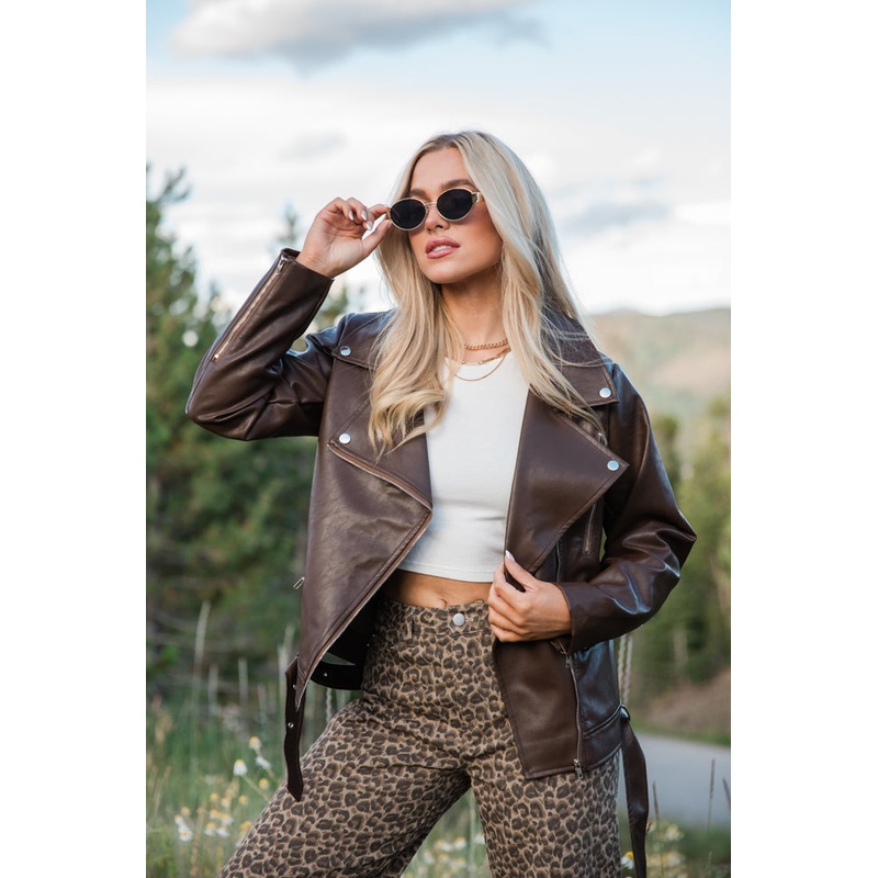 Vagabond Adventures Chocolate Brown Faux Leather Moto Jacket FINAL SALE