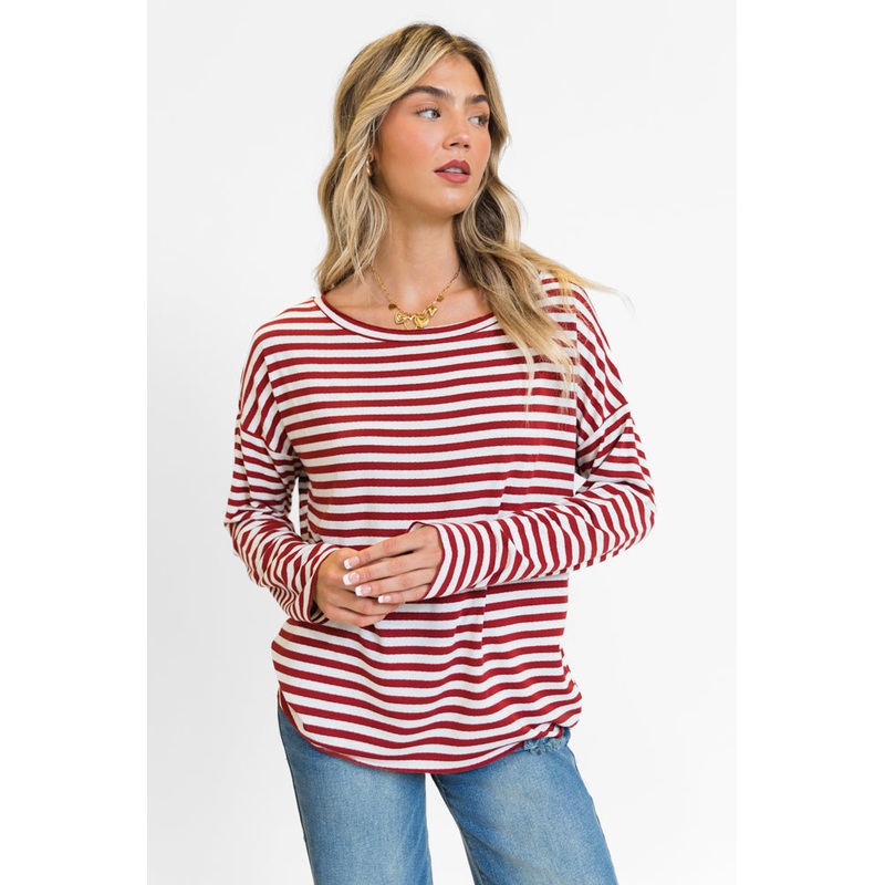 Blizzard Bliss Red Wide Neck Striped Knit Top FINAL SALE