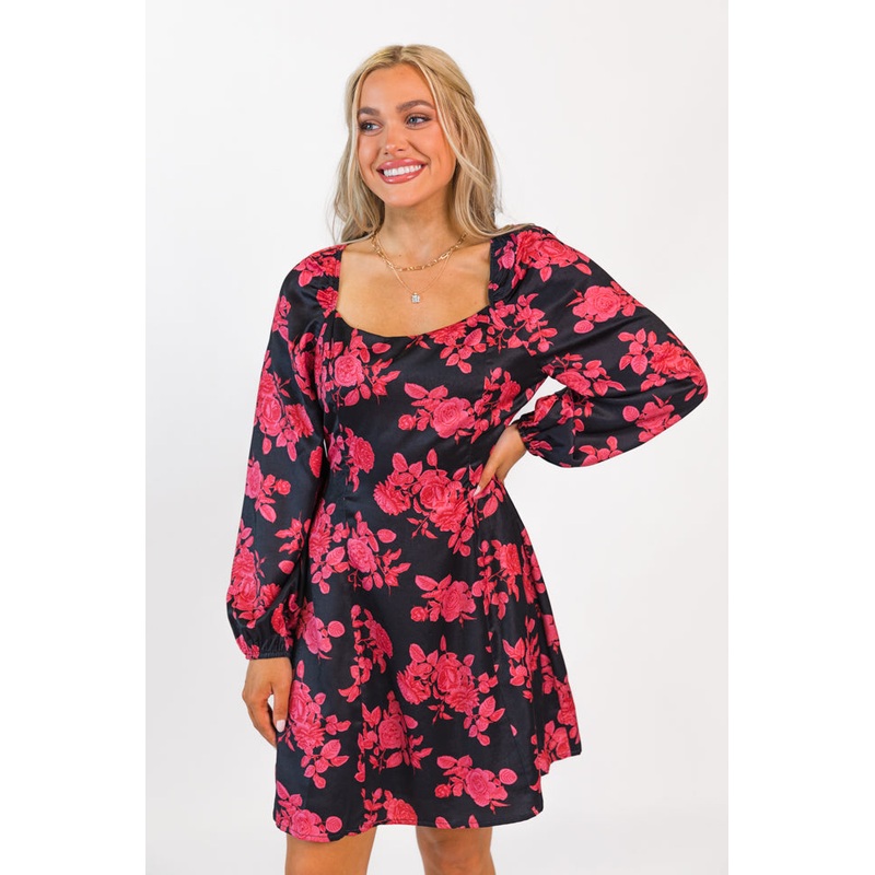 Couldn’t Be Happier Multi Rose Print Mini Dress FINAL SALE