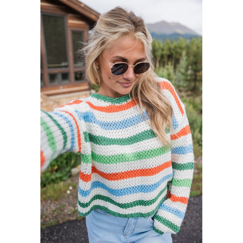 Easy Aspirations Green Multi Stripe Sweater FINAL SALE