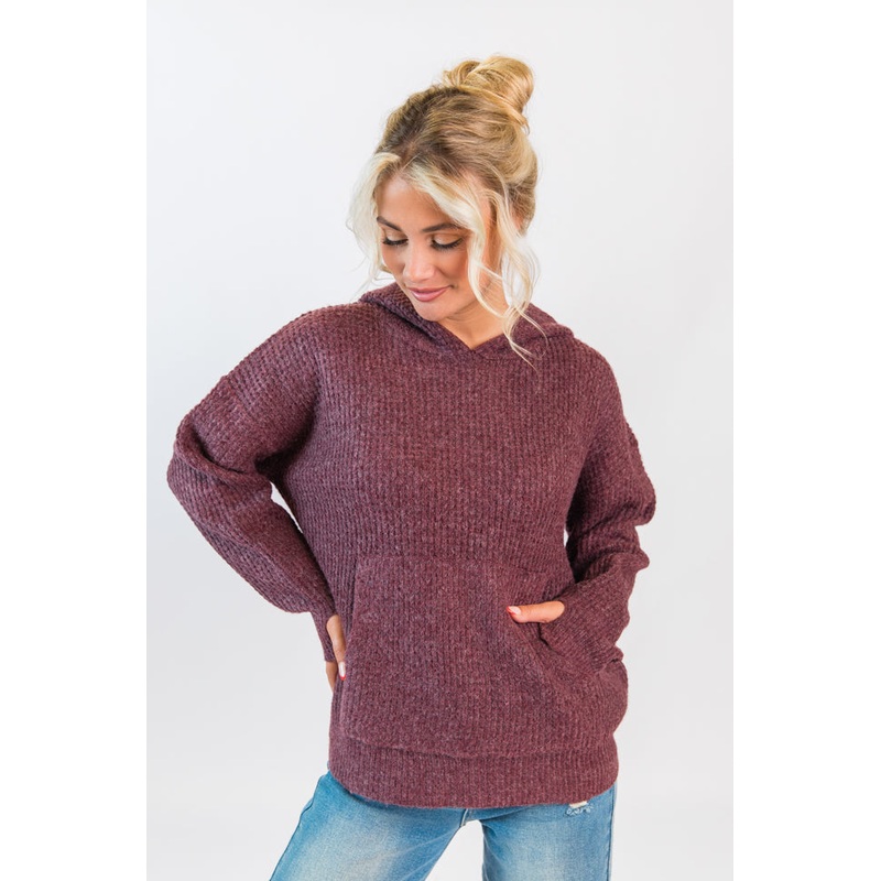 Found Your Love Wine Oversized Waffle Hooded Sweater FINAL SALE