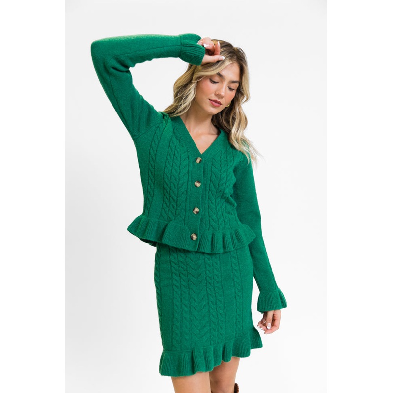 Glistening In the Snow Cable Knit Cardigan Set FINAL SALE