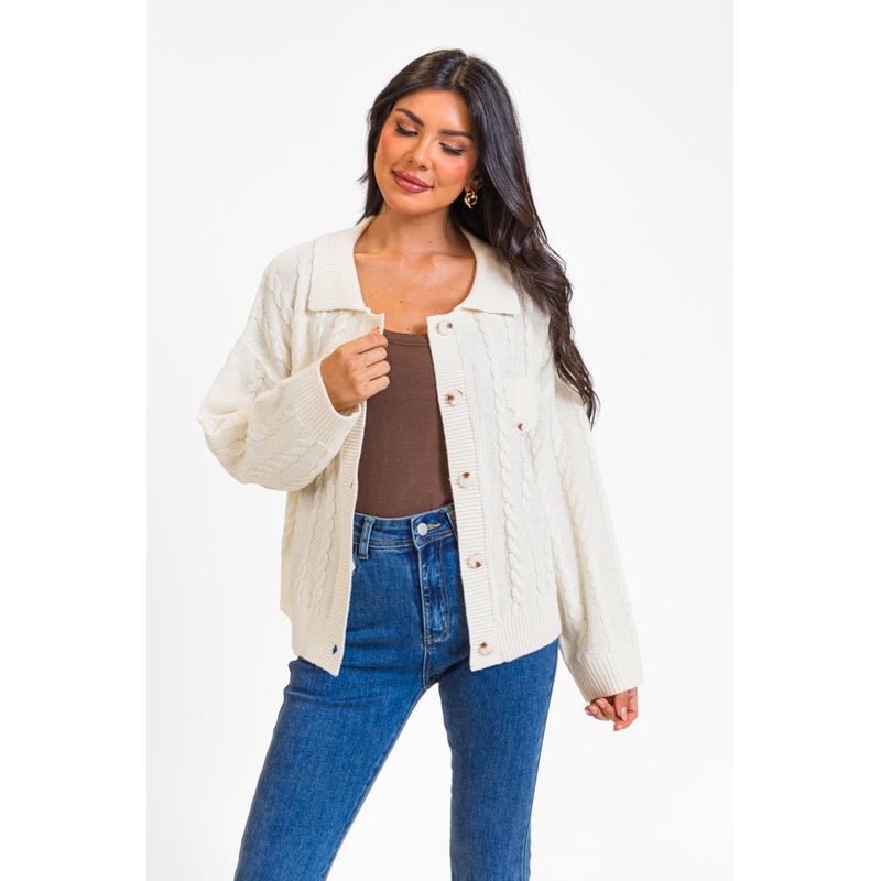 Having A Meltdown Beige Cable Knit Shacket FINAL SALE