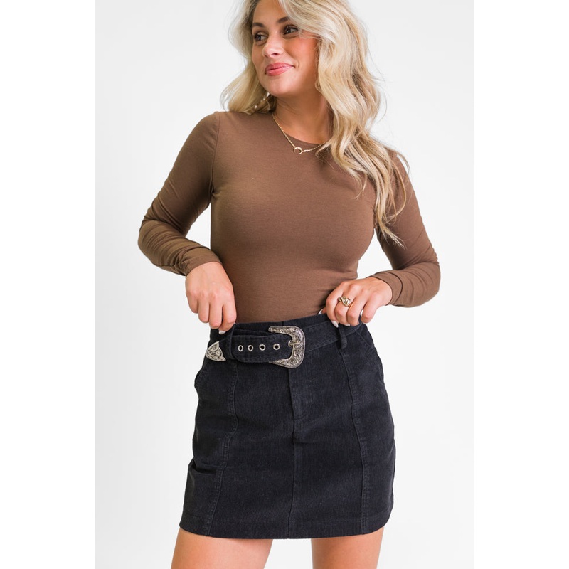 Just To See You Smile Black Belted Corduroy Skirt FINAL SALE