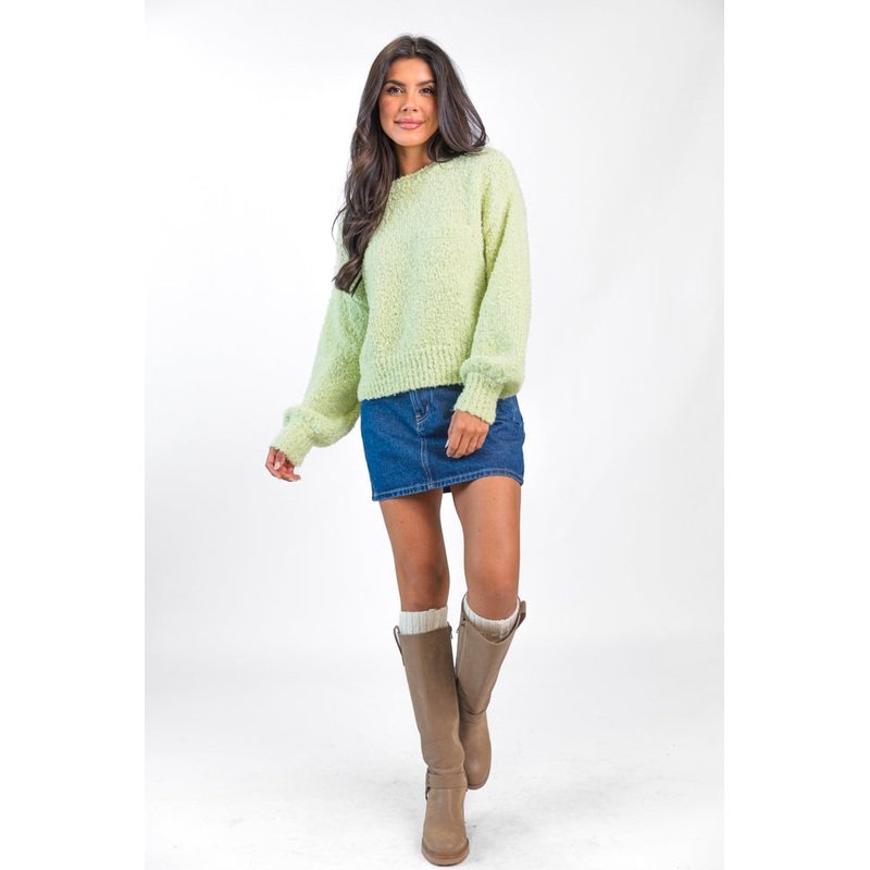 Longer Nights Lime Fuzzy Pocketed Sweater FINAL SALE