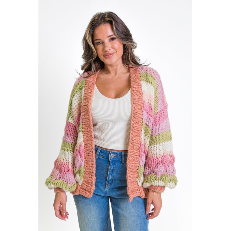 Lost In Your Love Pink Multi Stripe Chunky Cardigan FINAL SALE