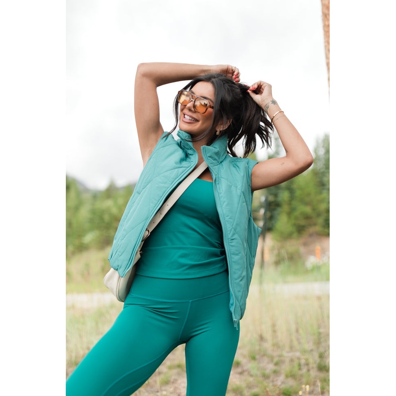 Mountainside Moment Teal Cropped Puffer Vest FINAL SALE