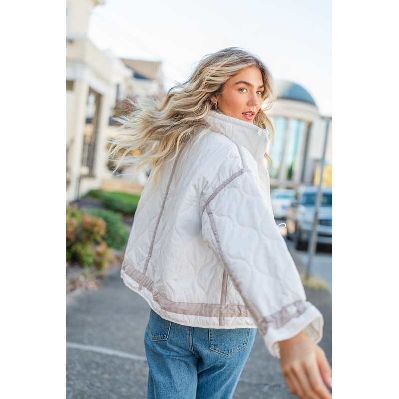 Next Up White Contrast Trim Puffer Jacket FINAL SALE