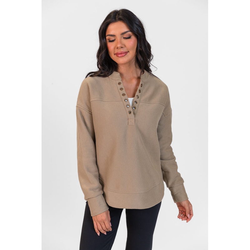 No Competition Taupe Gromet Detail Sweatshirt FINAL SALE