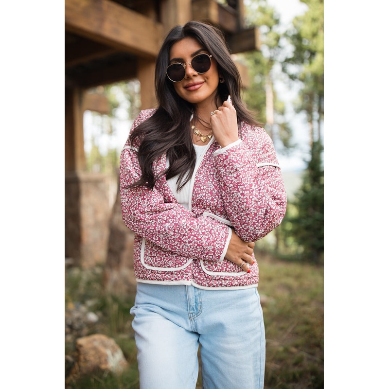 Set Me Free Berry Floral Quilted Jacket FINAL SALE