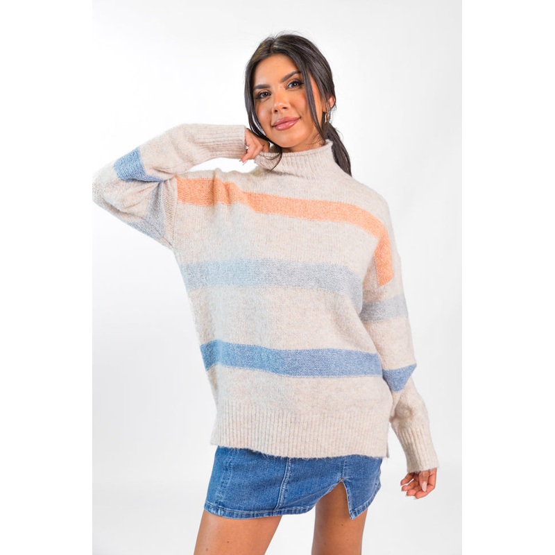 Stripe Up A Conversation Navy and Orange Turtleneck Sweater FINAL SALE