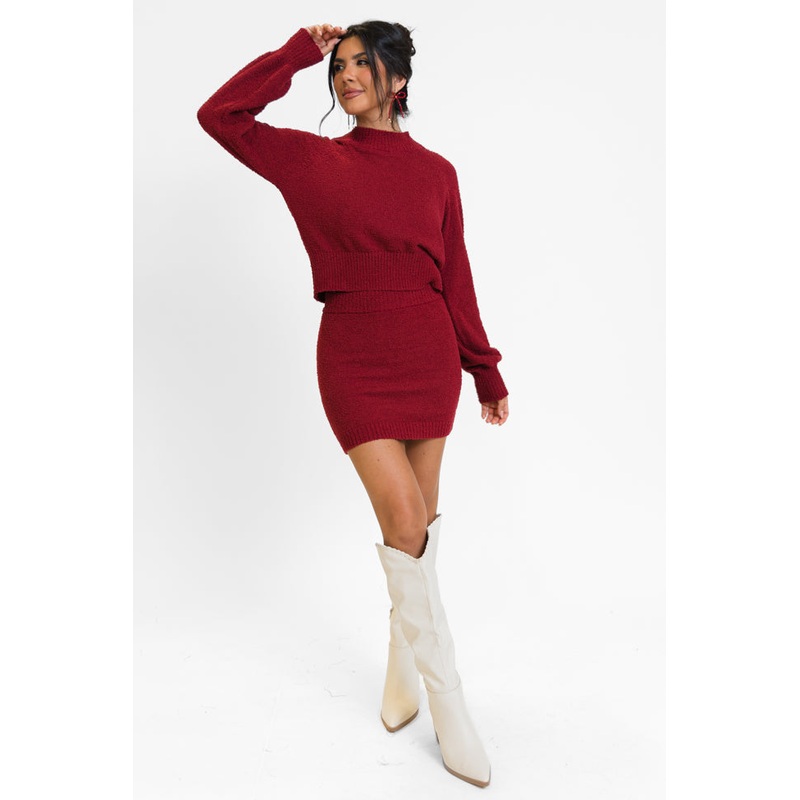 Take Care Burgundy Bubble Sleeve Sweater Set FINAL SALE