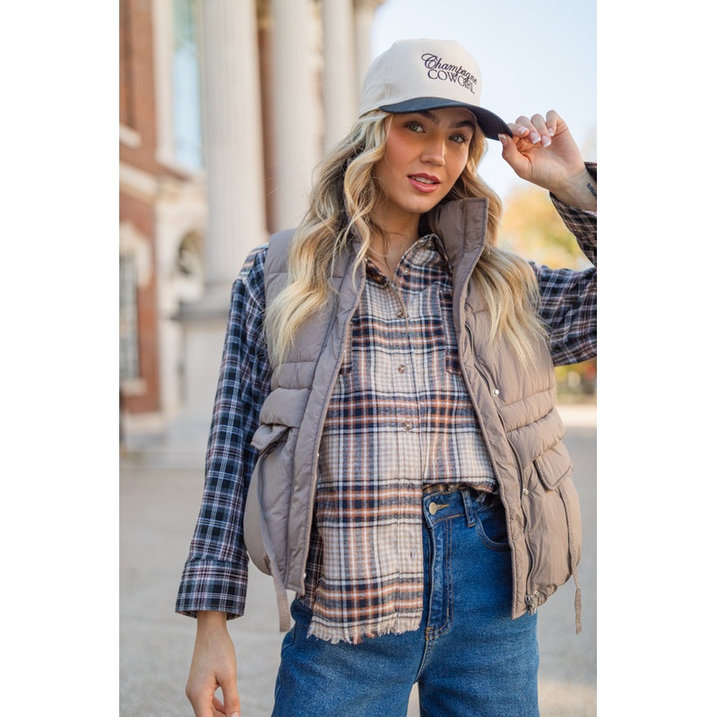 Won Me Over Mushroom Oversized Puffer Vest FINAL SALE