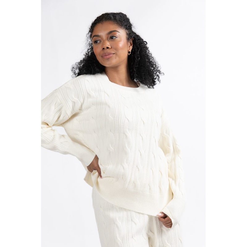 Forever Winter Ivory Cable Knit Sweater Lounge Top Macy Blackwell X  FINAL SALE