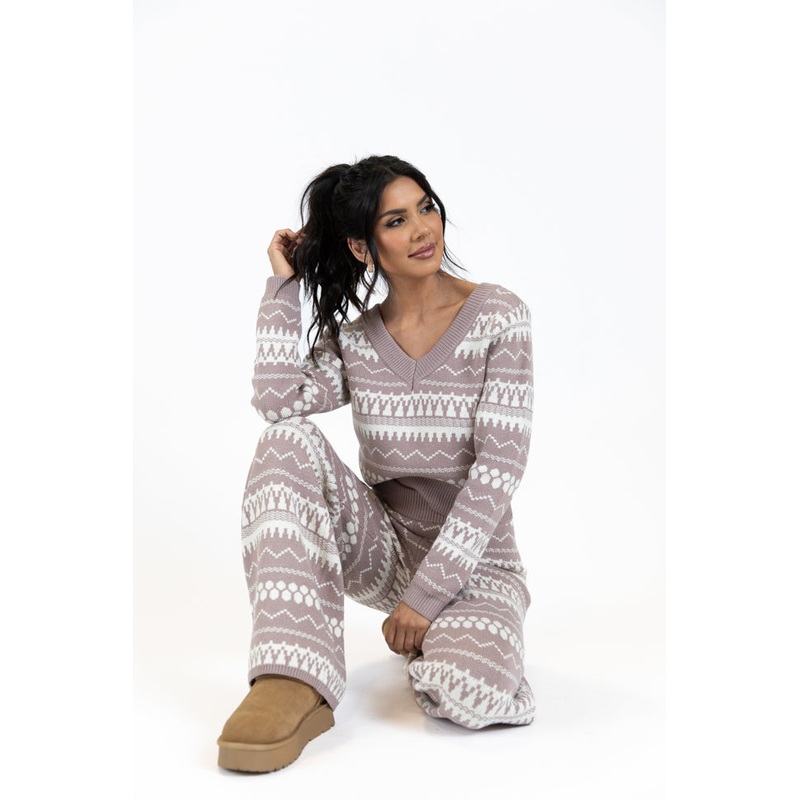 Full Of Charm Mocha and Ivory Fair Isle Lounge Set FINAL SALE