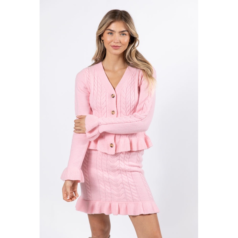 Glistening In The Snow Pink Cable Knit Cardigan Set FINAL SALE