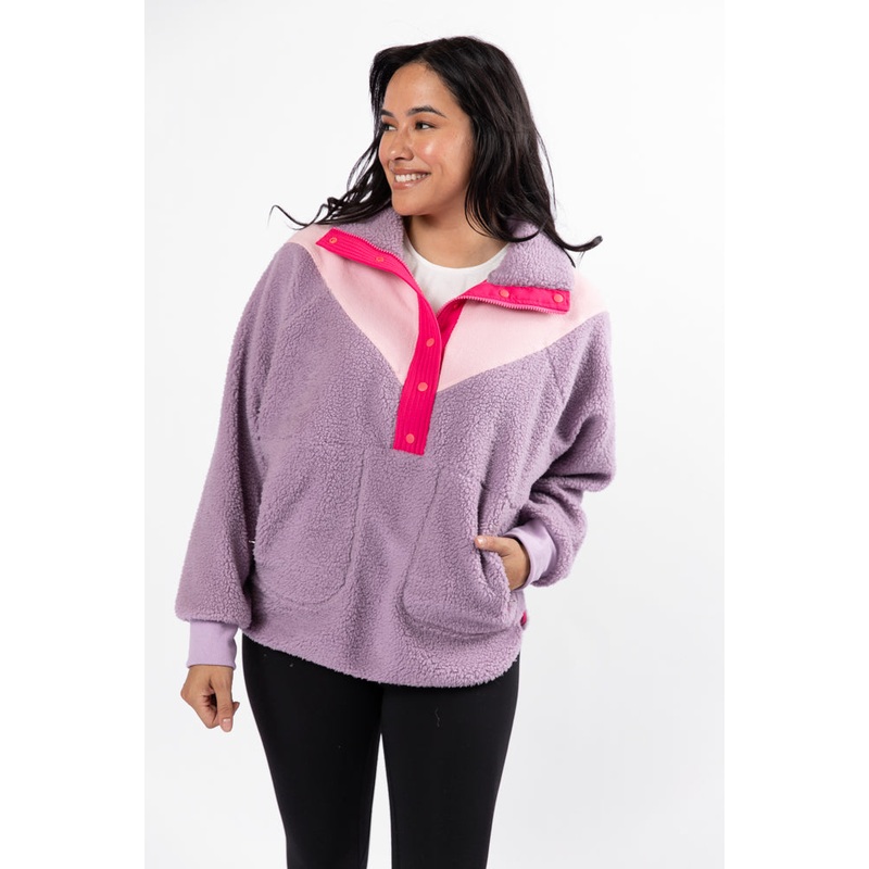 Good Feelings Purple Multi Colorblock Sherpa Pullover