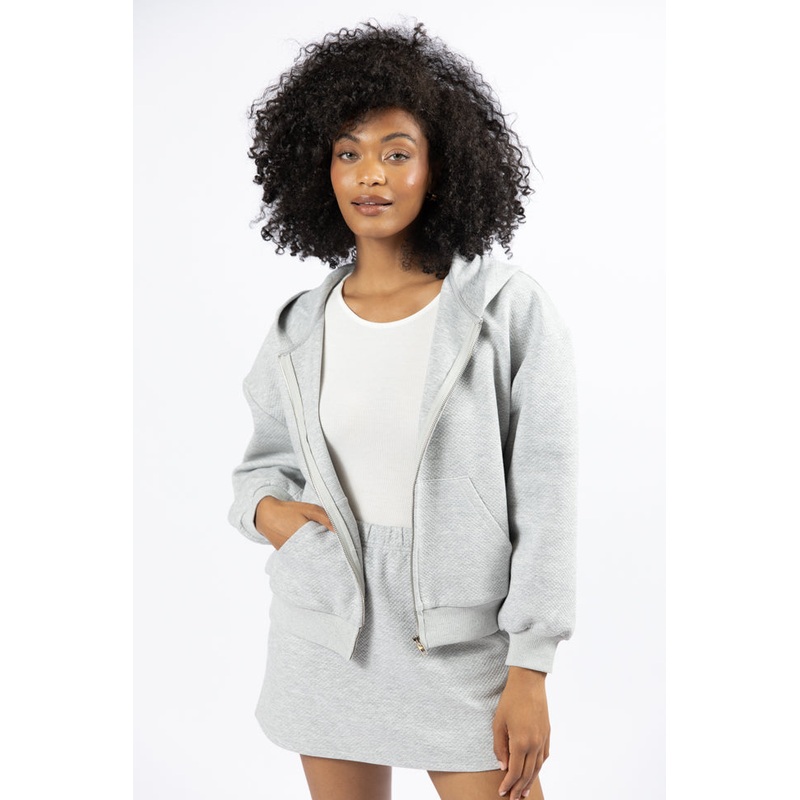 Have It My Way Grey Textured Knit Zip Up Hooded Sweatshirt