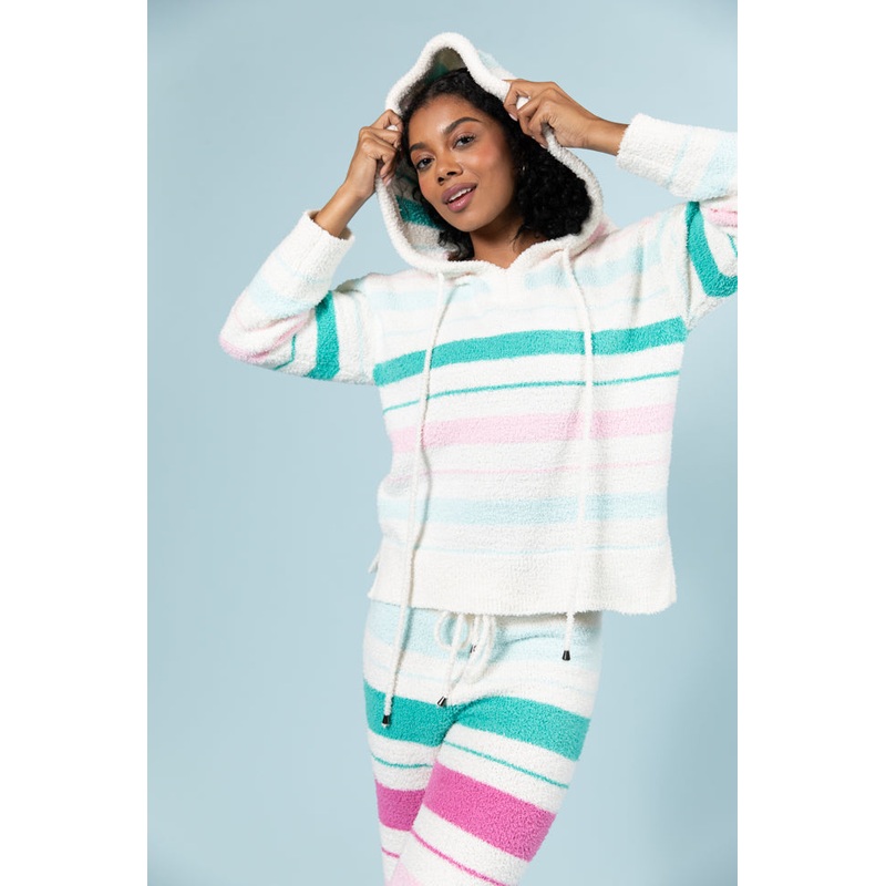 Heart On The Line Multi Striped Fuzzy Hoodie FINAL SALE