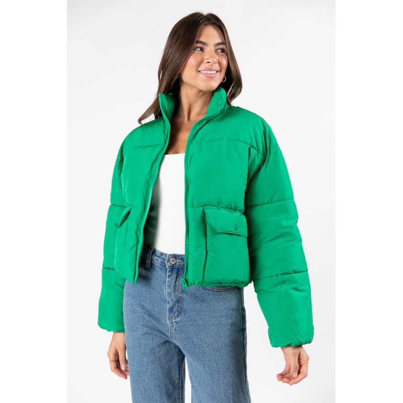 I Heard The Bells Green Front Pocket Puffer Jacket FINAL SALE
