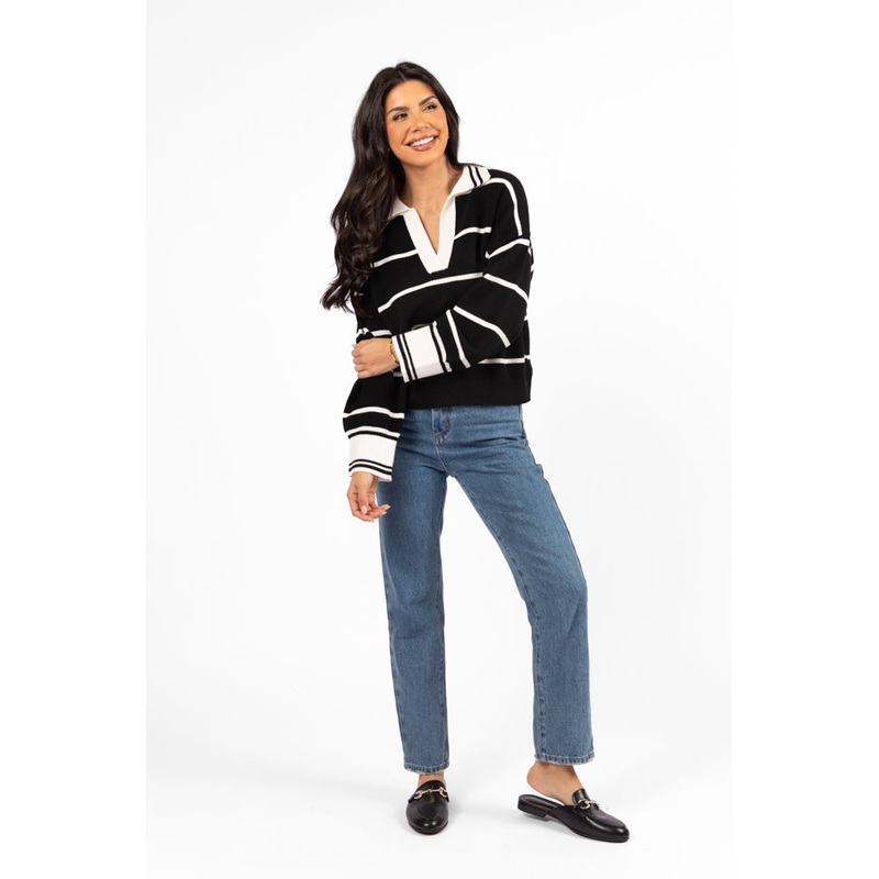 Imagine That Black Striped Collared Sweater