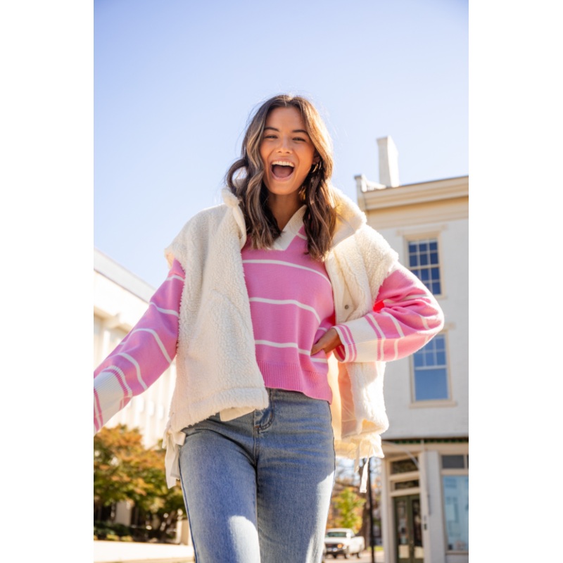Imagine That Pink Striped Collared Sweater