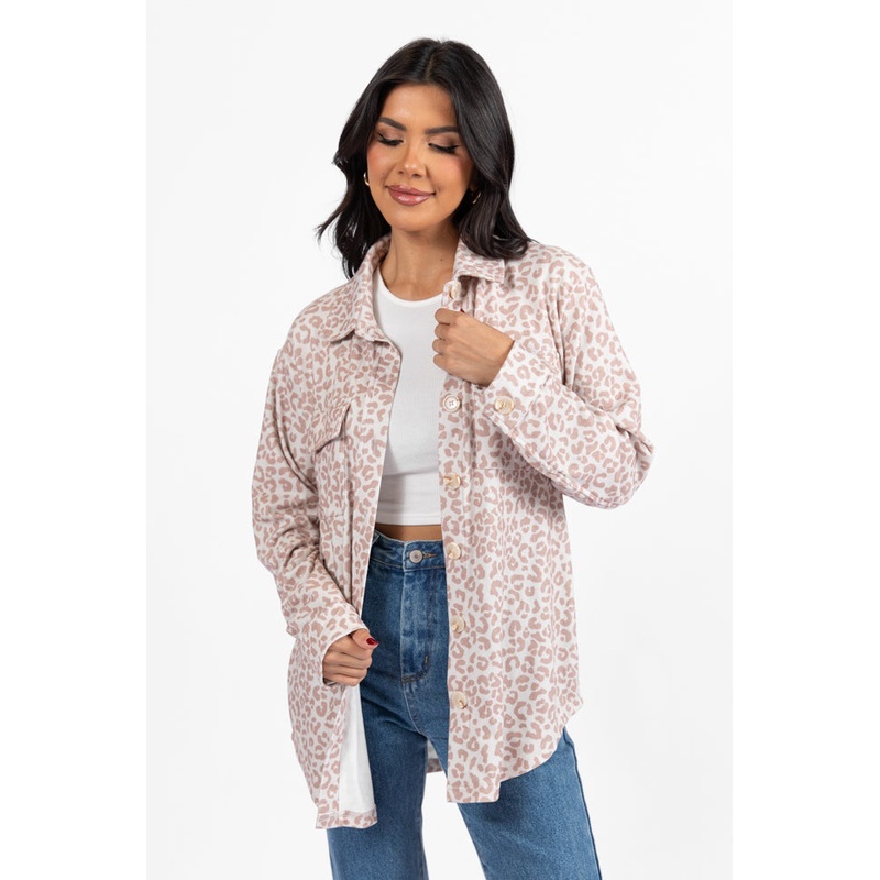 In Those Days Ivory and Beige Leopard Knit Shacket FINAL SALE