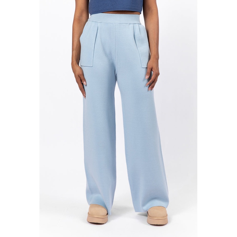 Let’s Debrief Light Blue Wide Leg Sweater Pants FINAL SALE